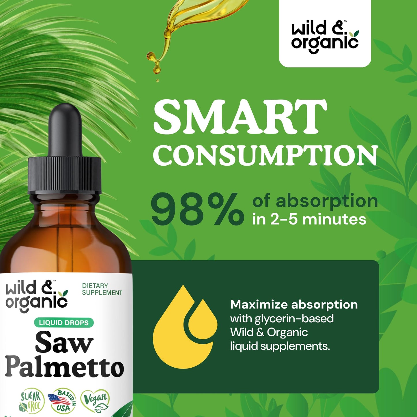 Wild & Organic Saw Palmetto for Men & Women - Urinary Tract & Hair Support - Saw Palmetto Extract Liquid Drops - Add to Tea - Serenoa Repens Berries Supplement - Vegan, Sugar & Alcohol-Free - 4 fl oz