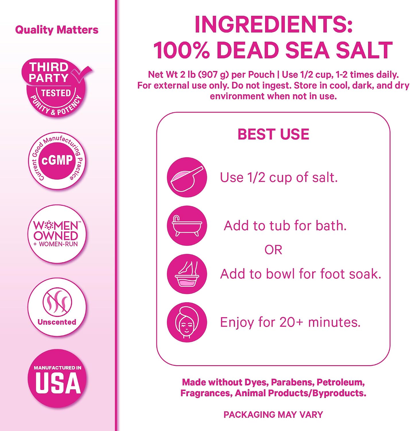 Pink Stork Pregnancy Bath Soak with Pure Magnesium Flakes, Unscented, 2 lb | 100% Dead Sea Salt, Support Pregnancy Comfort, Ease Feelings of Stress, Clean, Fragrance-Free