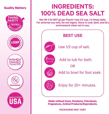 Pink Stork Pregnancy Bath Soak with Pure Magnesium Flakes, Unscented, 2 lb | 100% Dead Sea Salt, Support Pregnancy Comfort, Ease Feelings of Stress, Clean, Fragrance-Free