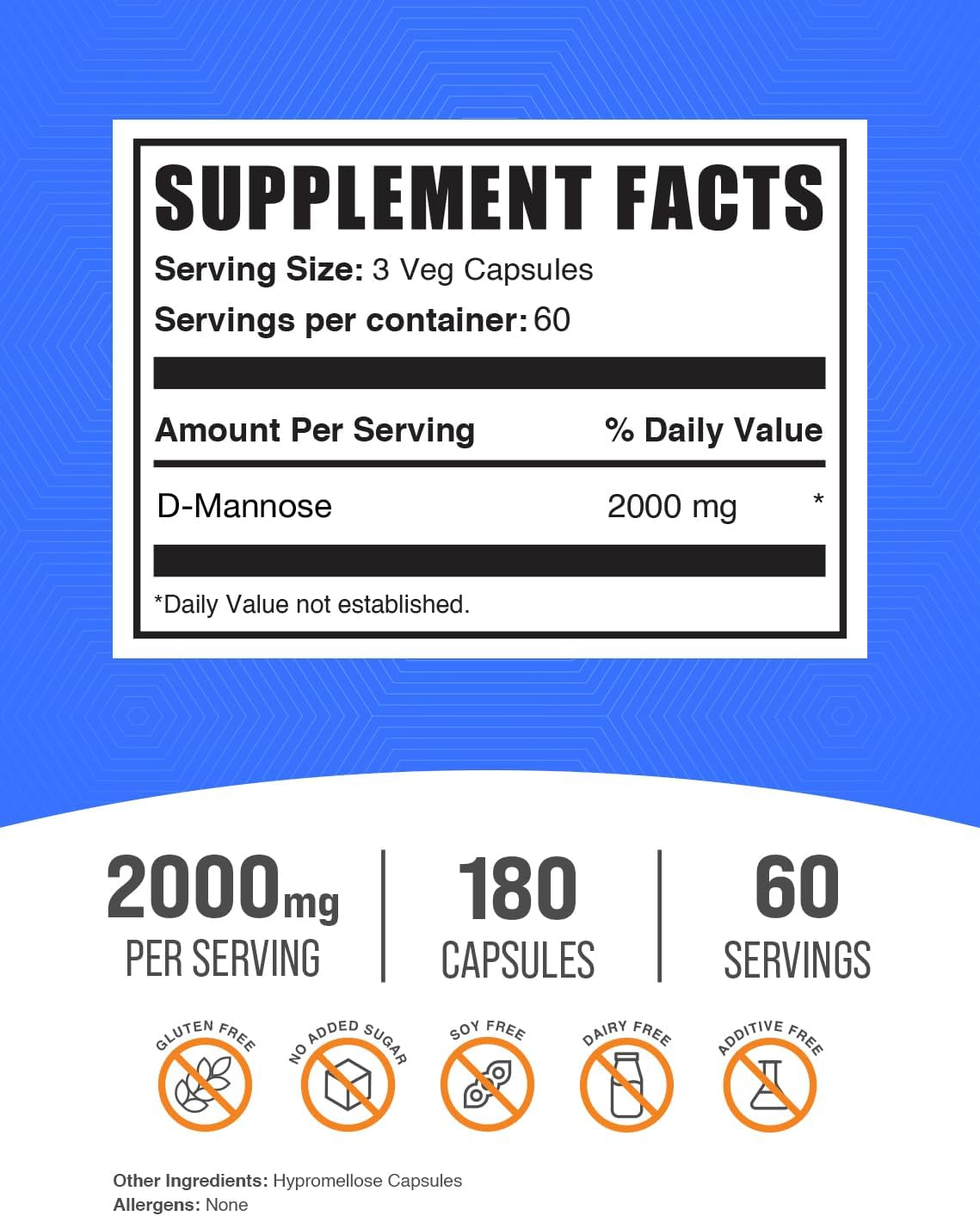 BulkSupplements.com D-Mannose Capsules - D-Mannose Supplement, for Urinary Tract Support - Vegan & Gluten Free, 3 Capsules per Serving (2000mg), 180 Count (Pack of 1)