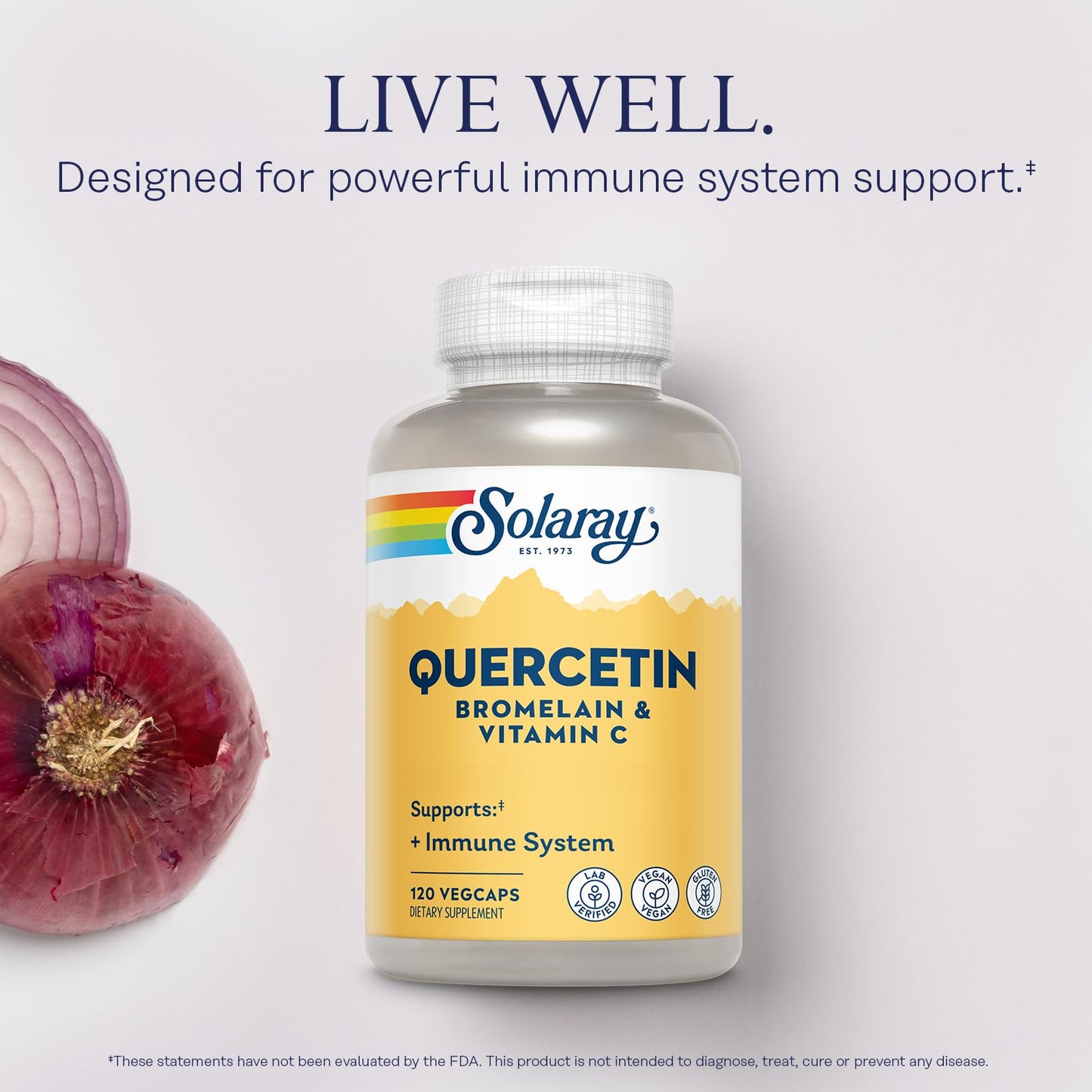 SOLARAY Quercetin Bromelain & Vitamin C, Immune System, Sinus, Respiratory & Antioxidant Activity Support, Vegan, 500mg of Quercetin & 1,235mg of VIT C, 60 Day Guarantee, 75 Servings, 150 VegCaps