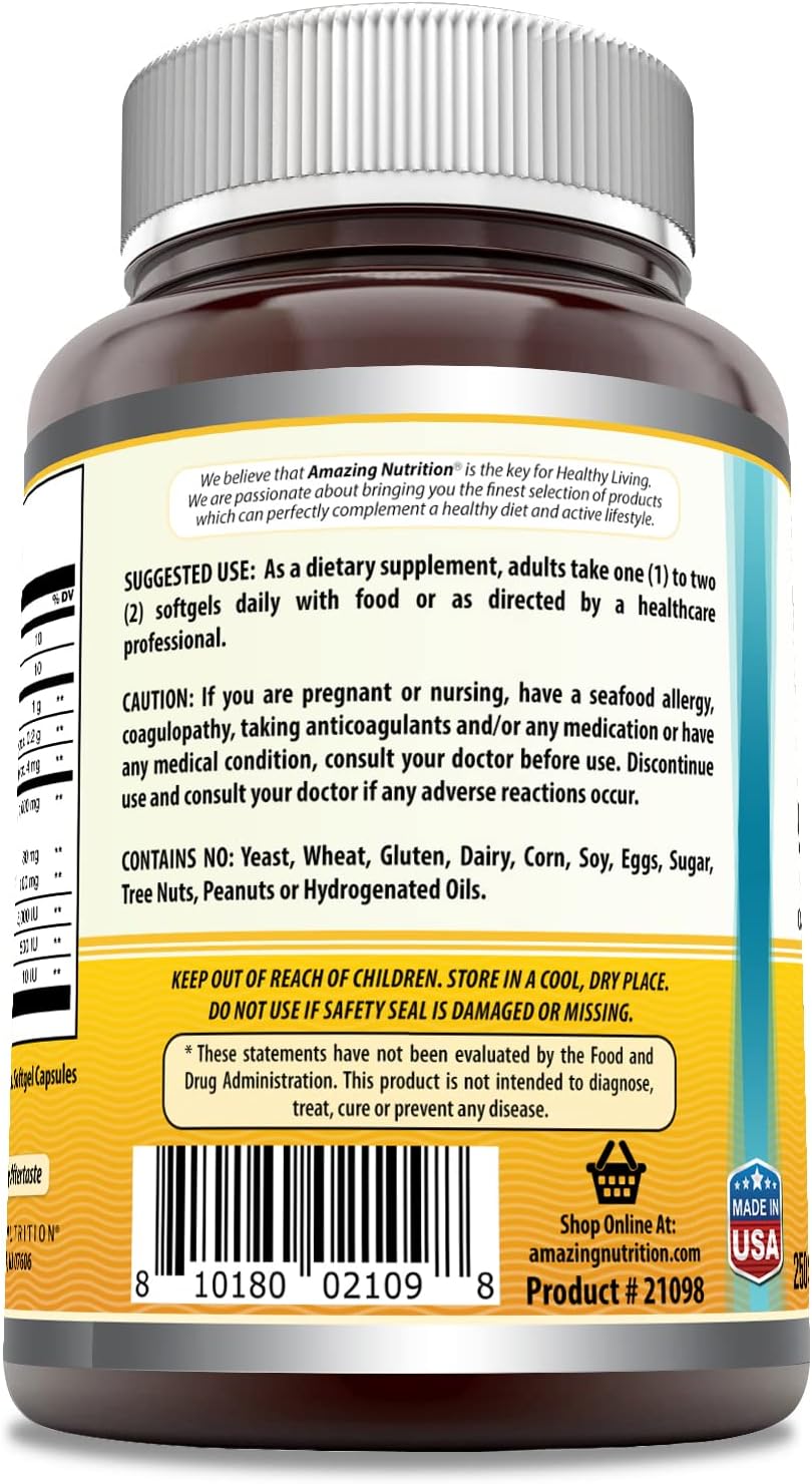 Amazing Omega Norwegian Cod Liver Oil 1000 Mg 250 Softgels | Lemon Flavor
