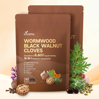 VivoNu 18-in-1 Black Walnut Wormwood, Rapid Gut Cleanse & Digestive Health with Clove, Garlic, Turmeric, Pumpkin Seed, Oregano, Berberine & More, 2 Bag