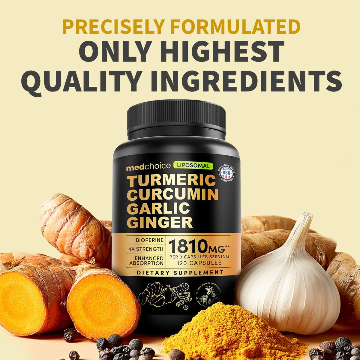 MEDCHOICE Liposomal Organic Turmeric Curcumin with Black Pepper, 120ct