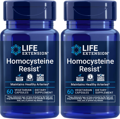Life Extension Homocysteine Resist Vegetarian Capsules, 60 Count | Vitamin B2, B6, B12 & Folate as L-5-MTHF Support Heart & Brain Health, Once Daily, Gluten Free, Non-GMO & Vegetarian