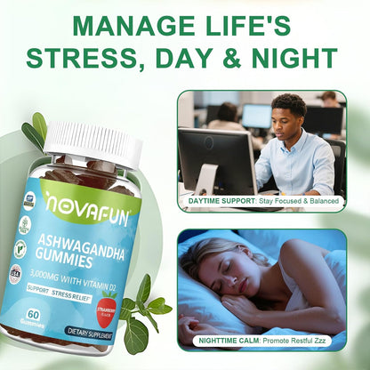 Ashwagandha Gummies & Melatonin Gummies Bundle, 2-Pack - Daytime Stress Relief & Nighttime Deep Sleep Support for Adults