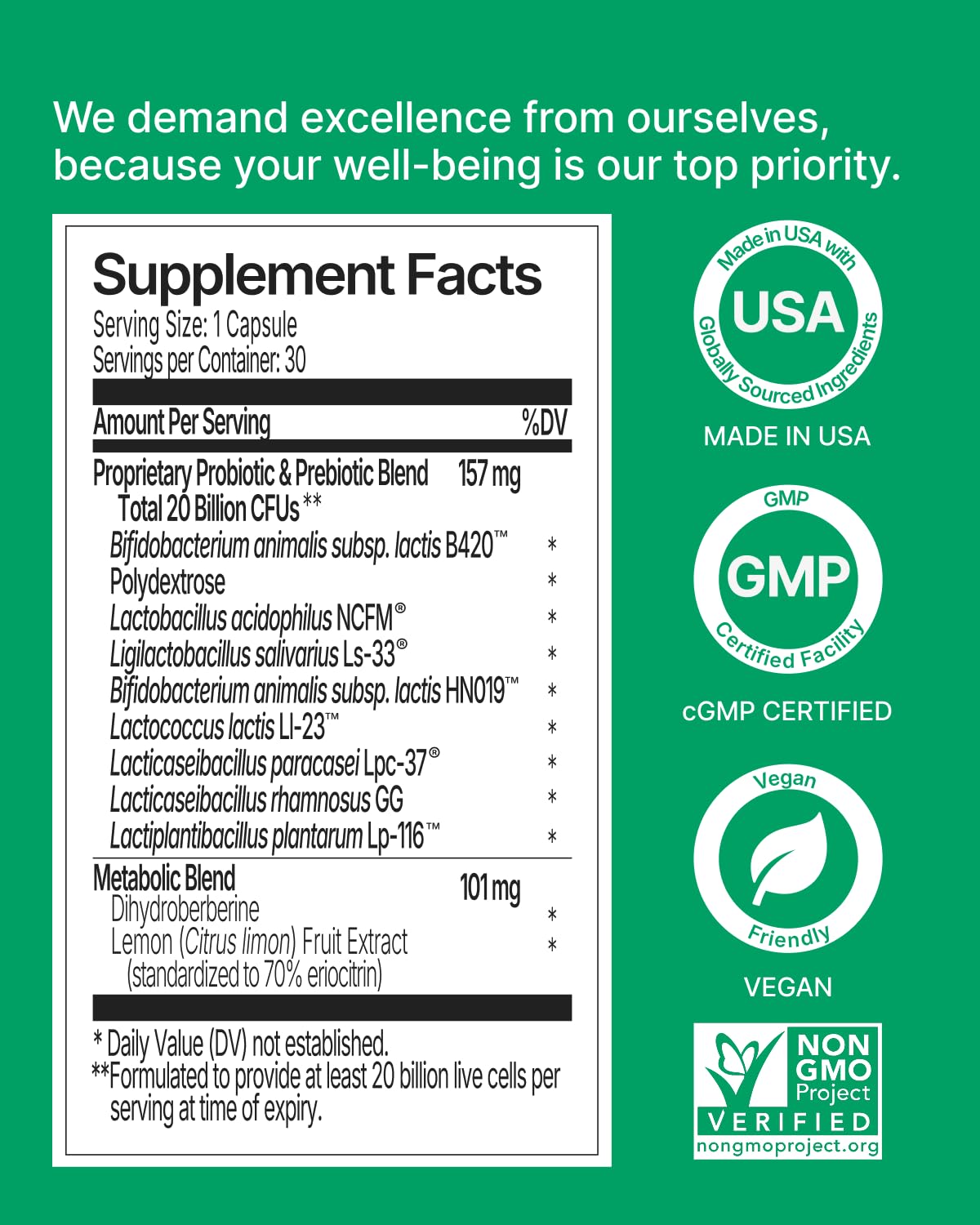 Appetite Suppressant GLP-1 Support Supplement - 30 Capsules | Probiotic + Prebiotic, Super Berberine for Weight Loss, Metabolism, Craving Control, 20B CFU, 8 Clinically Studied Strains