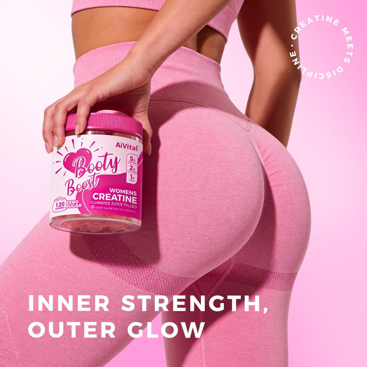 AiVital™ Creatine Gummies for Women, 5g Creatine Monohydrate Gummies +2g Collagen +1g BCAA, Women-Specific Formula, Sugar Free, 30 Servings, 120 Counts (Berry)