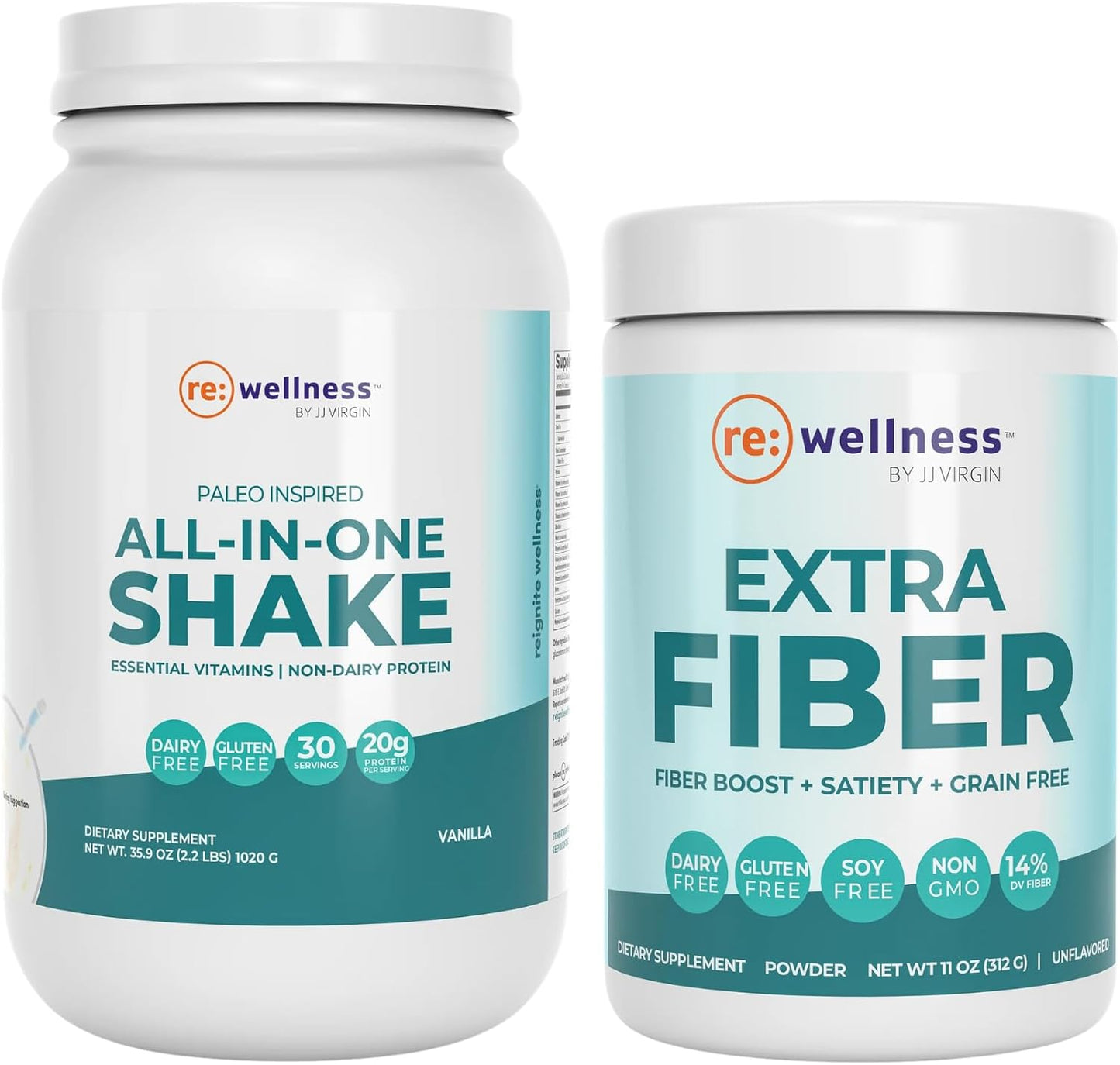 Reignite Wellness by JJ Virgin Vanilla Paleo-Inspired All-in-One Shake and Extra Fiber Powder Supplement