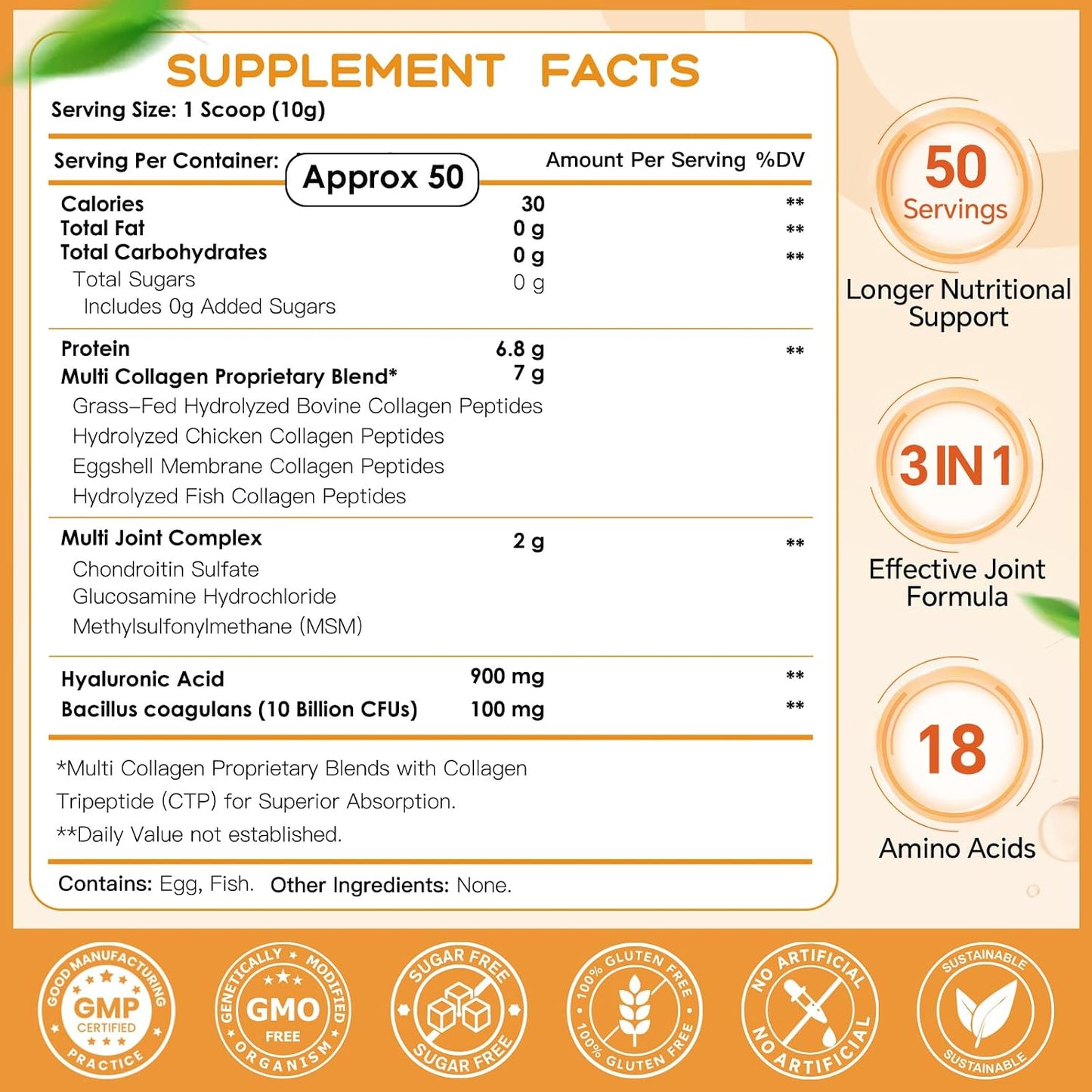 NATURE TARGET Multi Collagen Peptides Powder for Women Men, 50 Servings | Hydrolyzed Collagen Types I II III V X with Hyaluronic Acid & MSM for Skin, Hair, Nails & Joint, Non-GMO