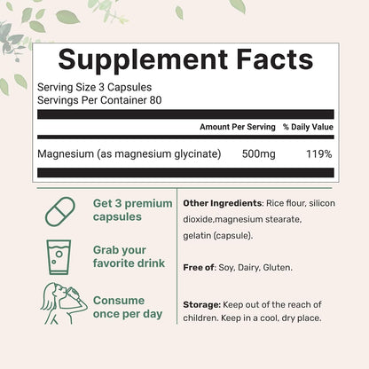 Micro Ingredients Magnesium Glycinate 500mg Per Serving, 240 Capsules | Potent Elemental Form, Chelated, High Absorption | Healthy Muscle, Bones, & Mood Support Supplement | Non-GMO