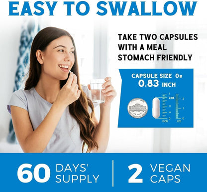 Vitalibre 6 in 1 Magnesium Complex for Women Men, 260mg Elemental Magnesium | Max Absorption | Chelated Magnesium Supplement for Bone, Relaxation & Nerves Support | Non-GMO, 120 Vegan Capsules