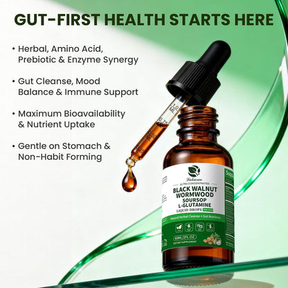 2 Pack Wormwood Black Walnut Drops- Gut Support with L-Glutamine | Gentle Intestinal Cleanse & Digestive Health – with Prebiotics & Zinc for Mood Immune & Energy – Vegan Gluten-Free