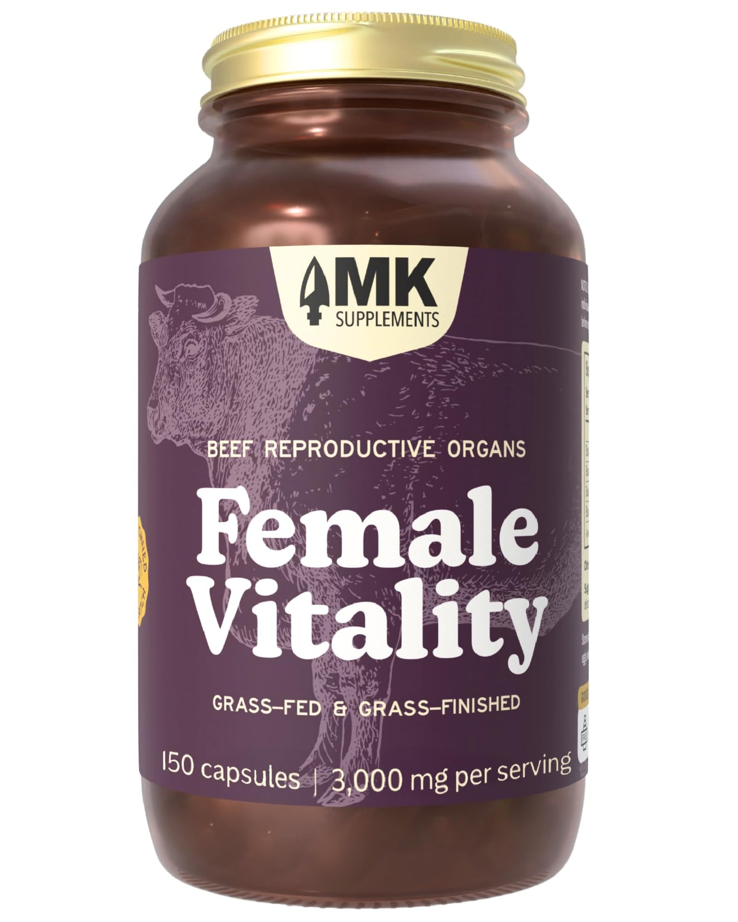 MK Supplements Grass-Fed Desiccated Beef Liver, Non-Defatted, Made in USA | 3,000mg per serving, 150 capsules, 30 servings, freeze-dried, regeneratively raised, amber glass bottle, family owned