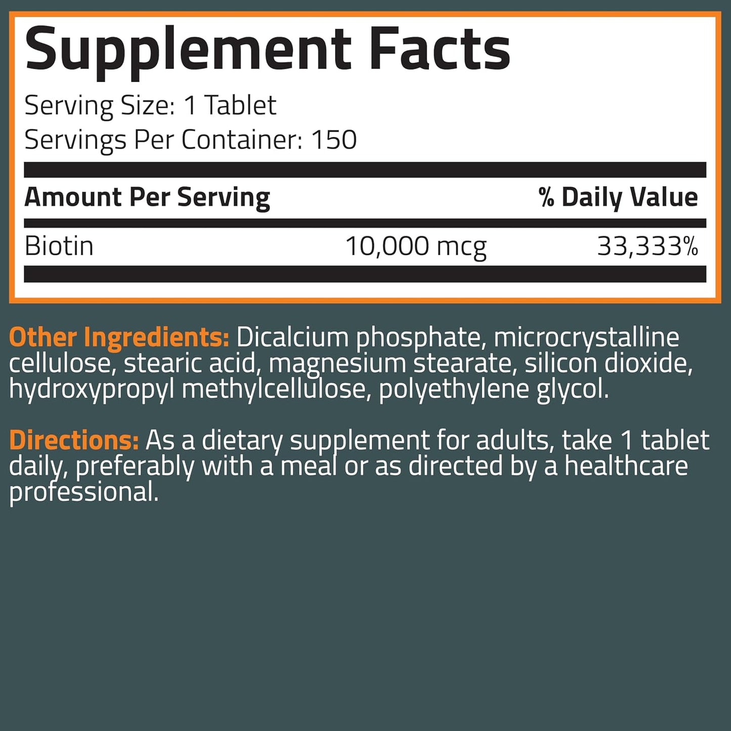 Bronson Biotin 10,000mcg Hair Skin and Nails Vitamins, 150 Tablets | Vegetarian Beauty Support, Non-GMO, Gluten-Free, Soy-Free, Supports Healthy Hair, Skin and Nails