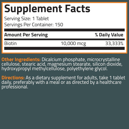 Bronson Biotin 10,000mcg Hair Skin and Nails Vitamins, 150 Tablets | Vegetarian Beauty Support, Non-GMO, Gluten-Free, Soy-Free, Supports Healthy Hair, Skin and Nails