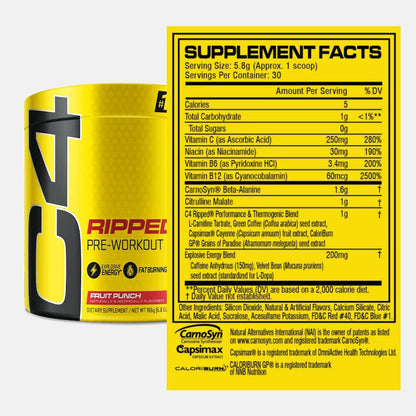 Cellucor - C4 Ripped Fruit Punch, 30 Servings, 183 g (6.46 Oz)