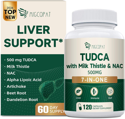 Migcopat 7-in-One TUDCA Supplement, 3650mg with Milk Thistle, NAC, Alpha Lipoic Acid, Dandelion Root, Bile Salts TUDCA for Liver Cleanse Detox & Repair, Bile Flow and Digestive Support - 120 Capsules
