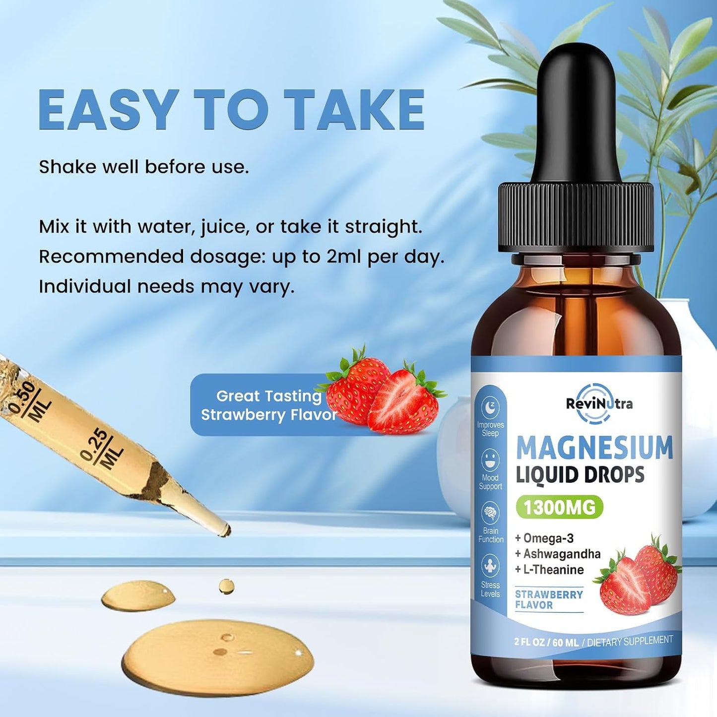 2 Pack Magnesium Glycinate Drops Strawberry & Cherry Flavor