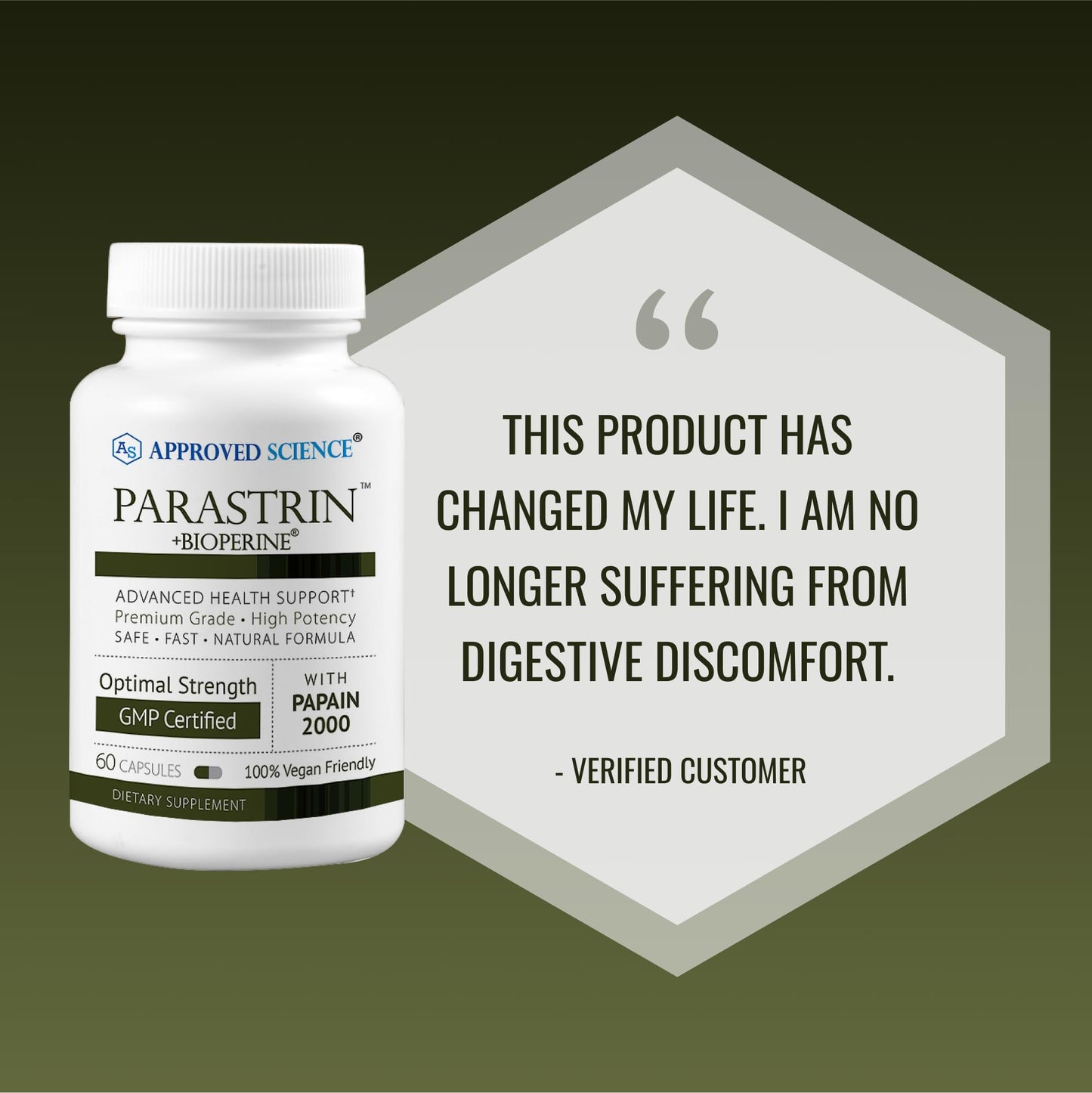 Approved Science Parastrin - Intestinal Detox Cleanse for Humans - Sweet Wormwood Capsules, Black Walnut Hull, Clove, Garlic, Pumpkin, Papain 2000, BioPerine - Men and Women - Vegan - 60 Capsules