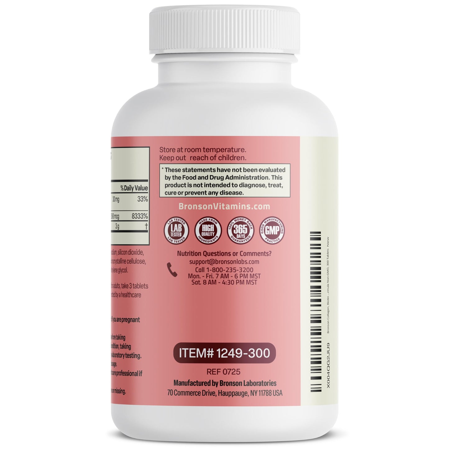 Bronson Collagen Peptides 3000mg with Biotin & Vitamin C, 90 Tablets | Hair, Skin & Nails Support, 3g Collagen per Serving, Non-GMO, Gluten-Free, Soy-Free