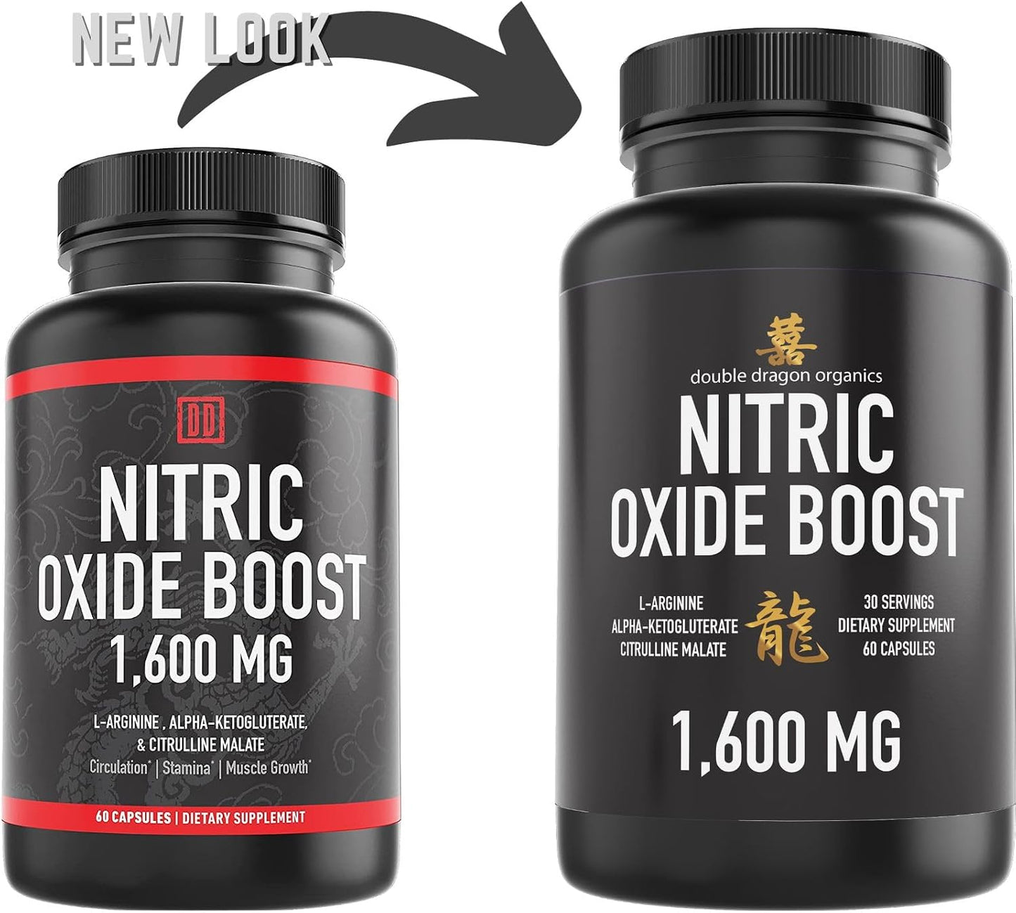 Nitric Oxide Booster Supplement, 1600mg Extra Strength L-Arginine, Citrulline Malate, and Alpha-Ketoglutarate (60 Count, 1 Bottle)