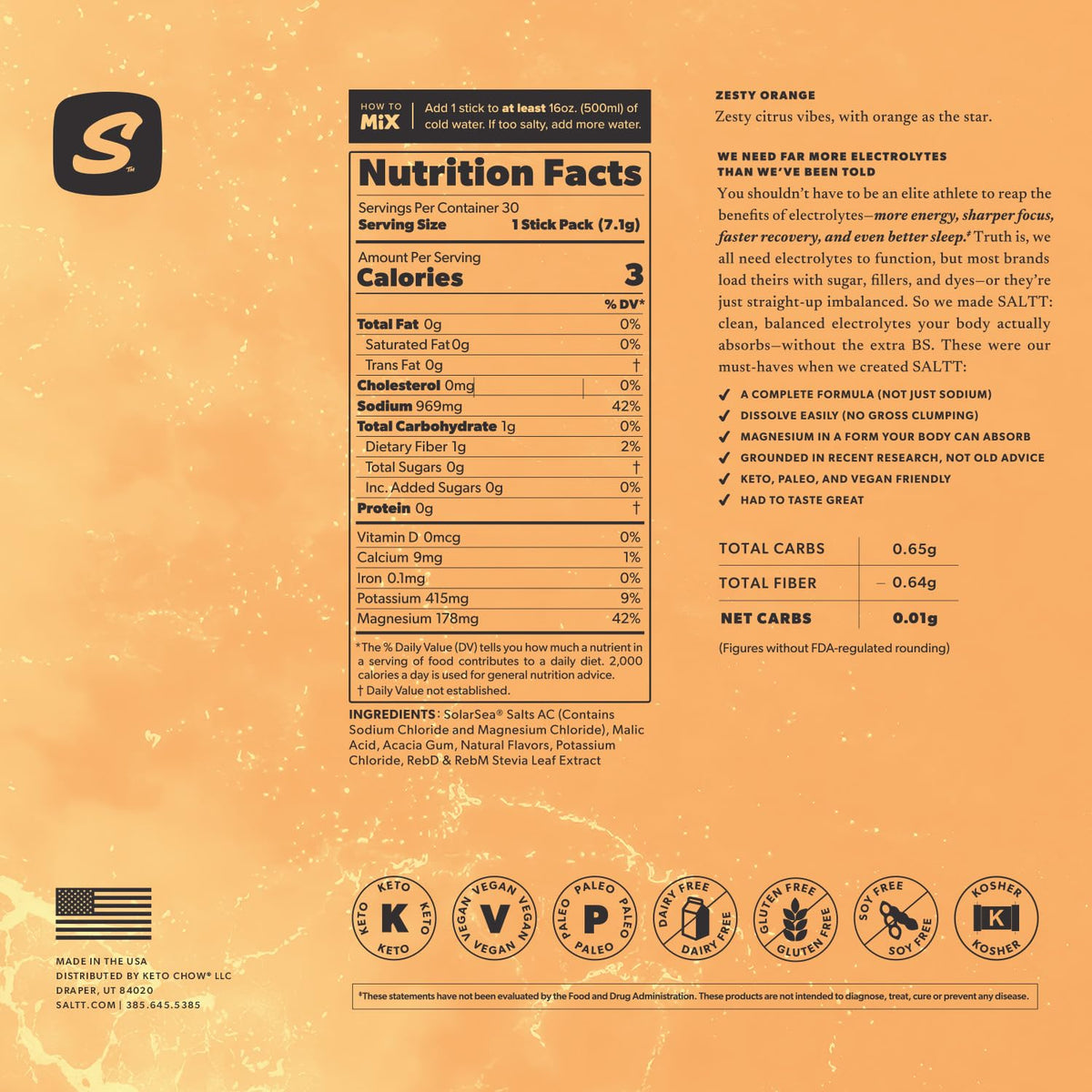 SALTT Electrolyte Packets - Clean Slate (30 Sticks) - Zero Sugar