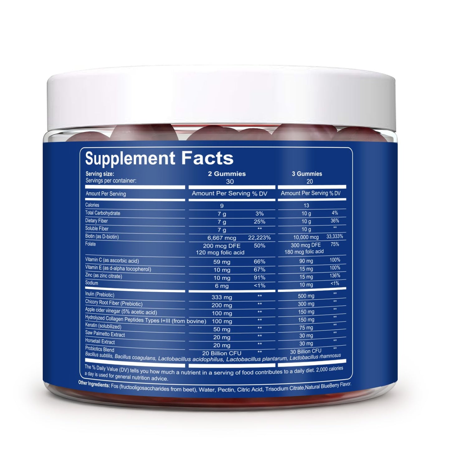 Migcopat 10G Fiber Gummies with Biotin, Collagen Peptides, Keratin, Vitamin C, E - Fiber Supplements with 30 Billion CFU Probiotics, Inulin, ACV for Digestive Health & Skin, Hair & Nails, 60 Cts