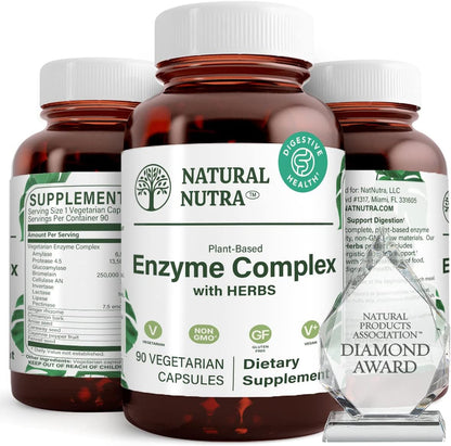 Natural Nutra Plant-Based Digestive Enzyme Complex, 90 Count | Herbal Ingredients, Ginger, Fennel & Cinnamon, Vegan Capsules