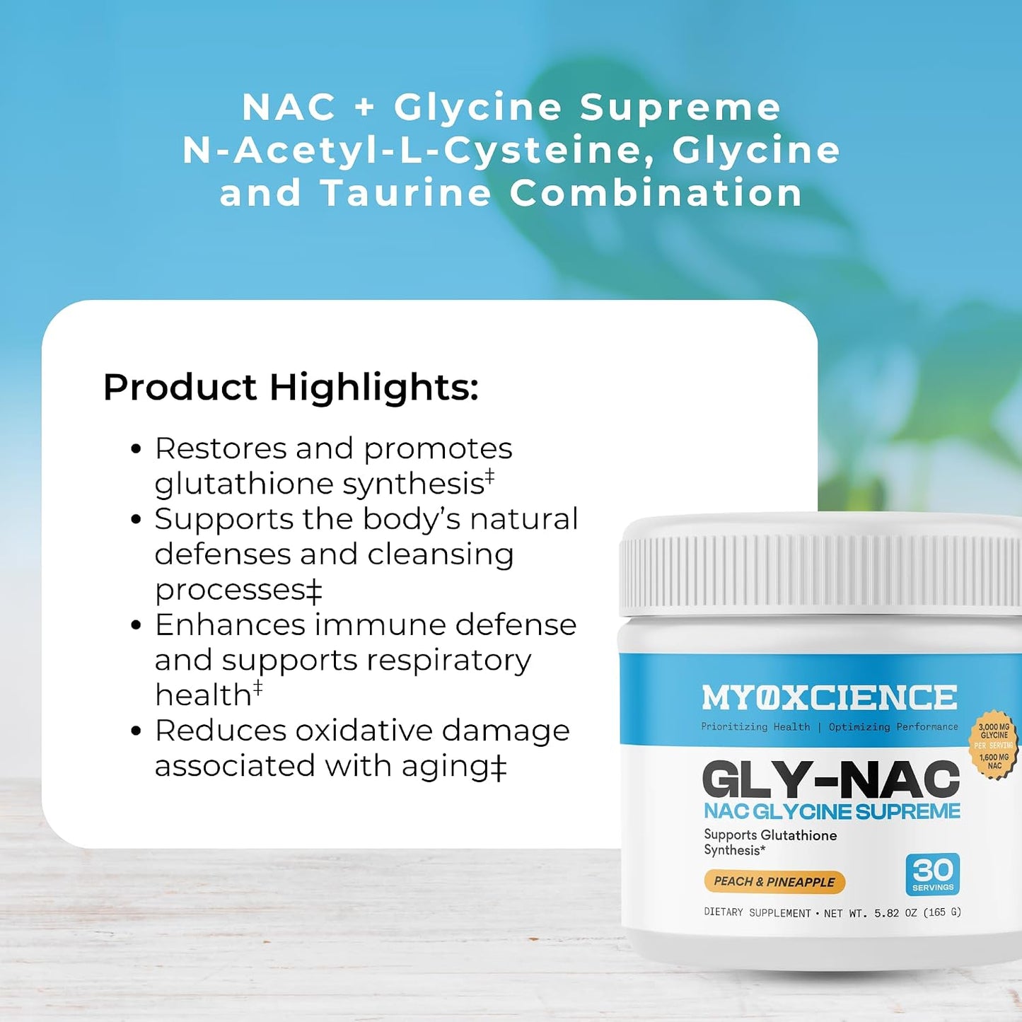 MYOXCIENCE NAC Glycine Supreme | N-Acetyl-L-Cysteine, Glycine, and Taurine Combination (Natural Peach and Pineapple Flavor) (30 Servings)