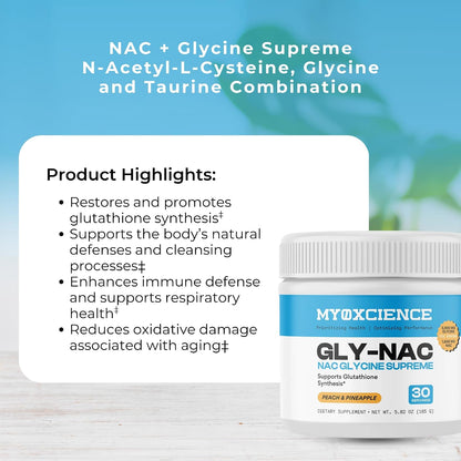 MYOXCIENCE NAC Glycine Supreme | N-Acetyl-L-Cysteine, Glycine, and Taurine Combination (Natural Peach and Pineapple Flavor) (30 Servings)