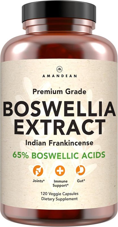 AMANDEAN Boswellia Serrata Extract Capsules 65%, Frankincense, 500mg, 120ct