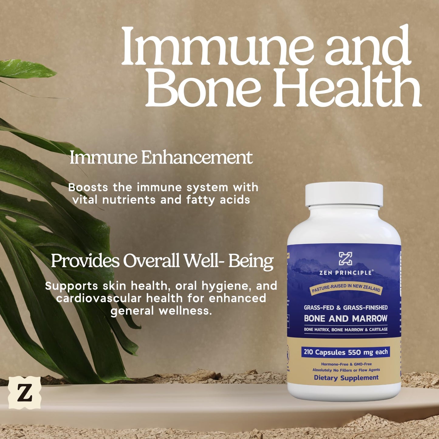 Zen Principle Grass Fed Beef Bone Marrow Supplement, 3300mg. Skin, Oral Health, and Joint Support. Promotes Whole-Body Wellness. Whole Bone Extract, 2-Pack, 420 Capsules (210 Capsules Per Bottle).
