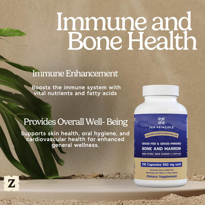 Zen Principle Grass Fed Beef Bone Marrow Supplement, 3300mg. Skin, Oral Health, and Joint Support. Promotes Whole-Body Wellness. Whole Bone Extract, 2-Pack, 420 Capsules (210 Capsules Per Bottle).