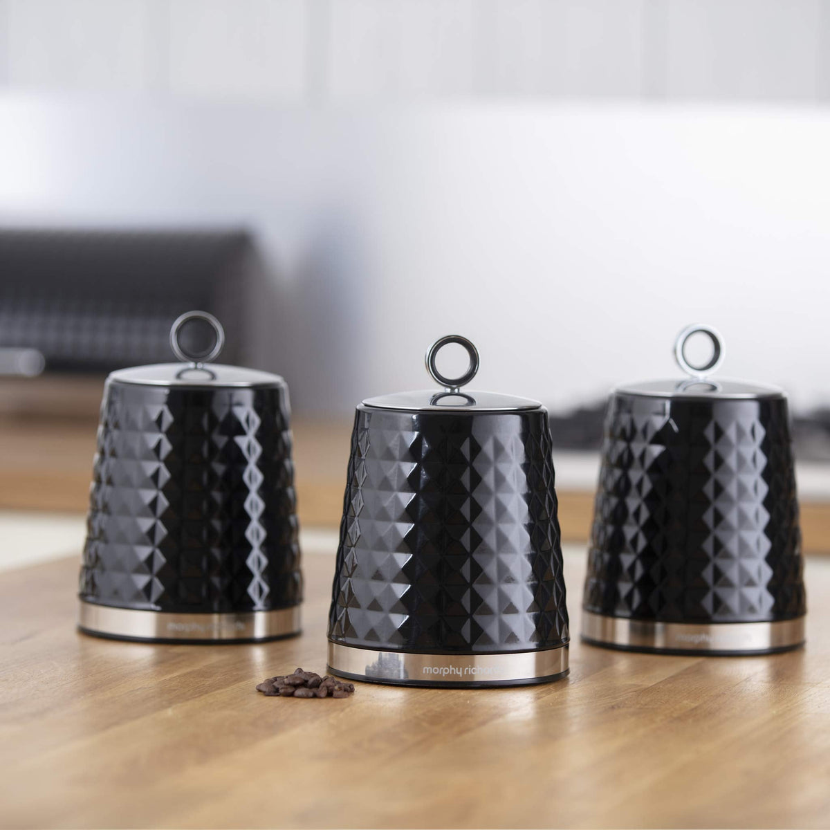 Morphy Richards 978053 Dimensions Set of 3 Round Kitchen Storage Canisters, Black