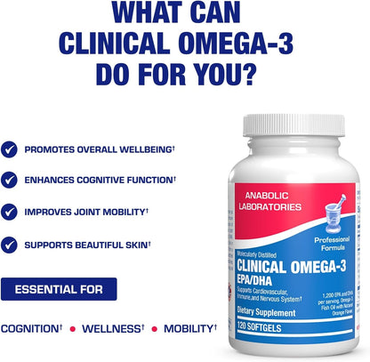 Clinical Omega 3 Fish Oil Supplement with EPA and DHA - 120 Orange Flavored Softgels for Heart, Immune, and Nervous Health - 1200mg of Molecularly Distilled Omega-3