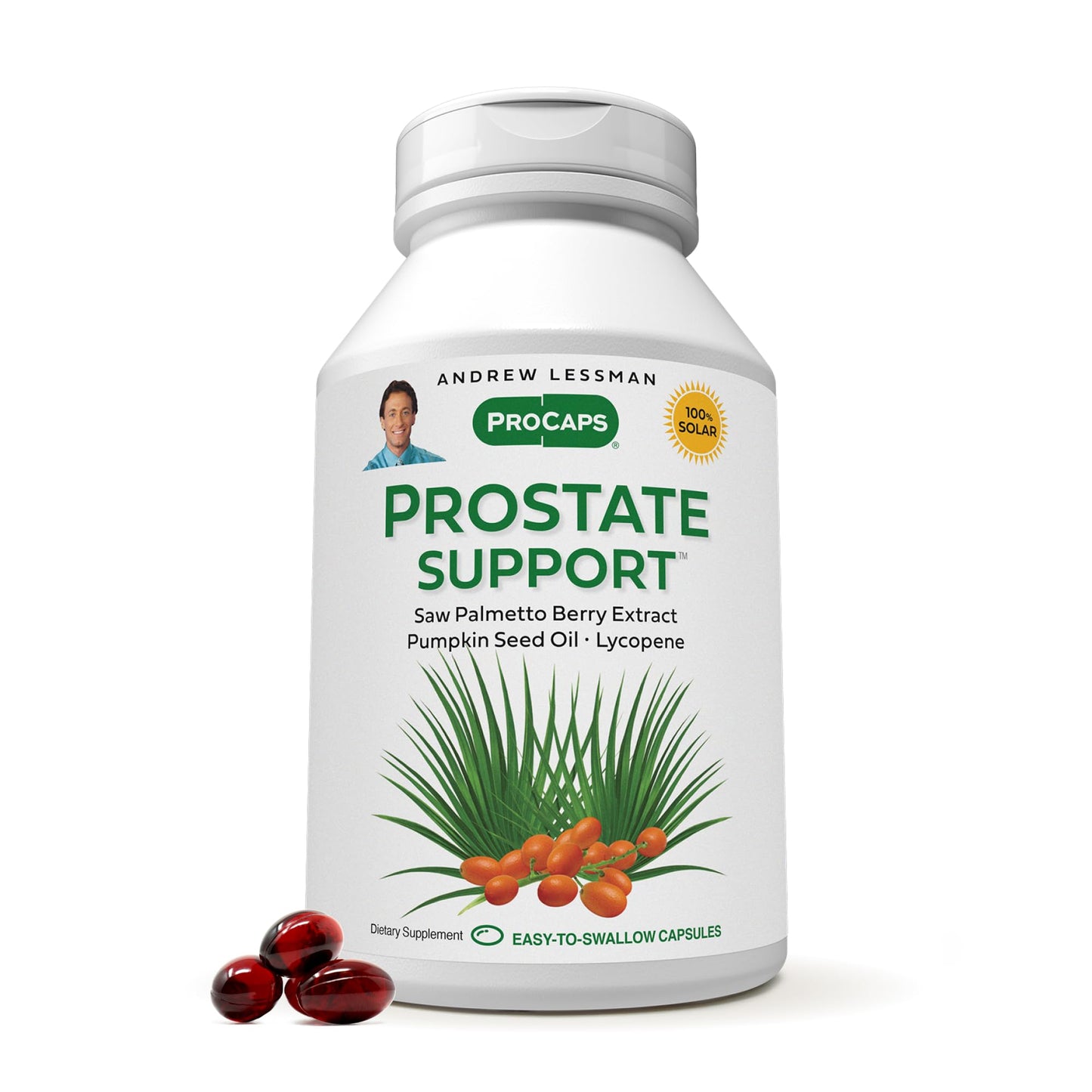 ANDREW LESSMAN Prostate Support Saw Palmetto Supplement, 60 Softgels | Comprehensive prostate support with saw palmetto, pumpkin seed oil and omega-3s for men's urinary health.