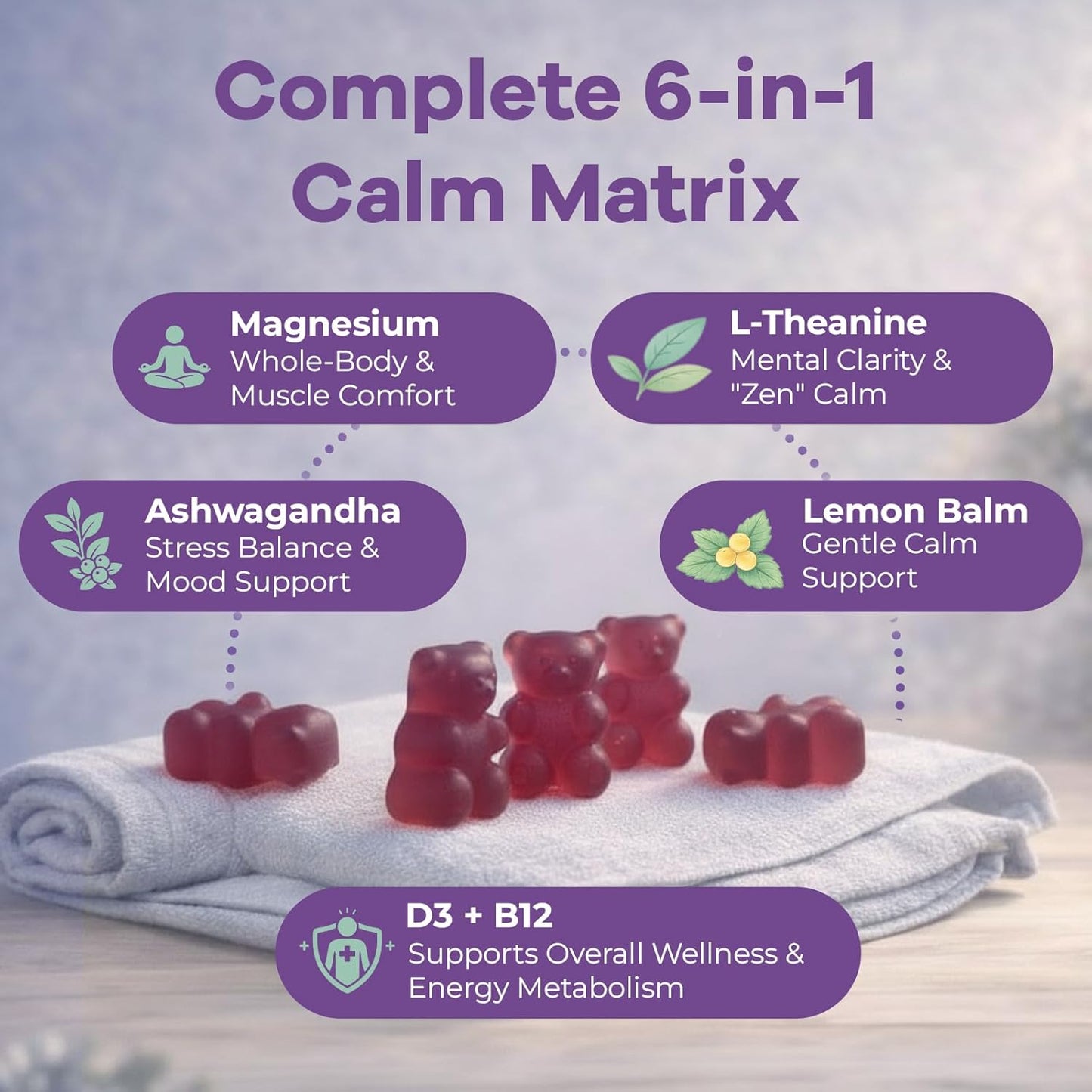 Magnesium Gummies for Stress & Sleep - 300mg Magnesium Complex with Glycinate, Citrate, Malate & Taurate - Supports Relaxation, Muscle & Heart Health - Vegan, Sugar-Free, Non-GMO - 120 Gummies