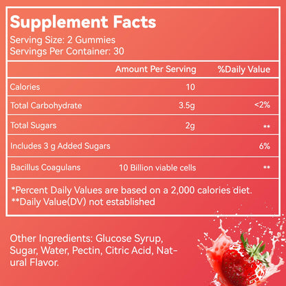 Probiotic Gummies for Digestive Health 10 Billion CFU Bacillus 60 Count | Probiotic Gummies for Digestive Health 10 Billion CFU Bacillus Coagulans Immune & Digestive Support for Men & Women 60 Count