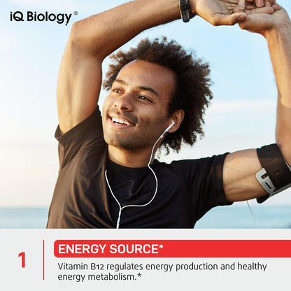 IQ BIOLOGY Liquid Biotin & Collagen Drops + Organic Vegan B12 Drops Bundle - Hair, Skin & Nails Support, Energy Metabolism & Nervous System Support - Berry Flavor - 2 fl oz Each
