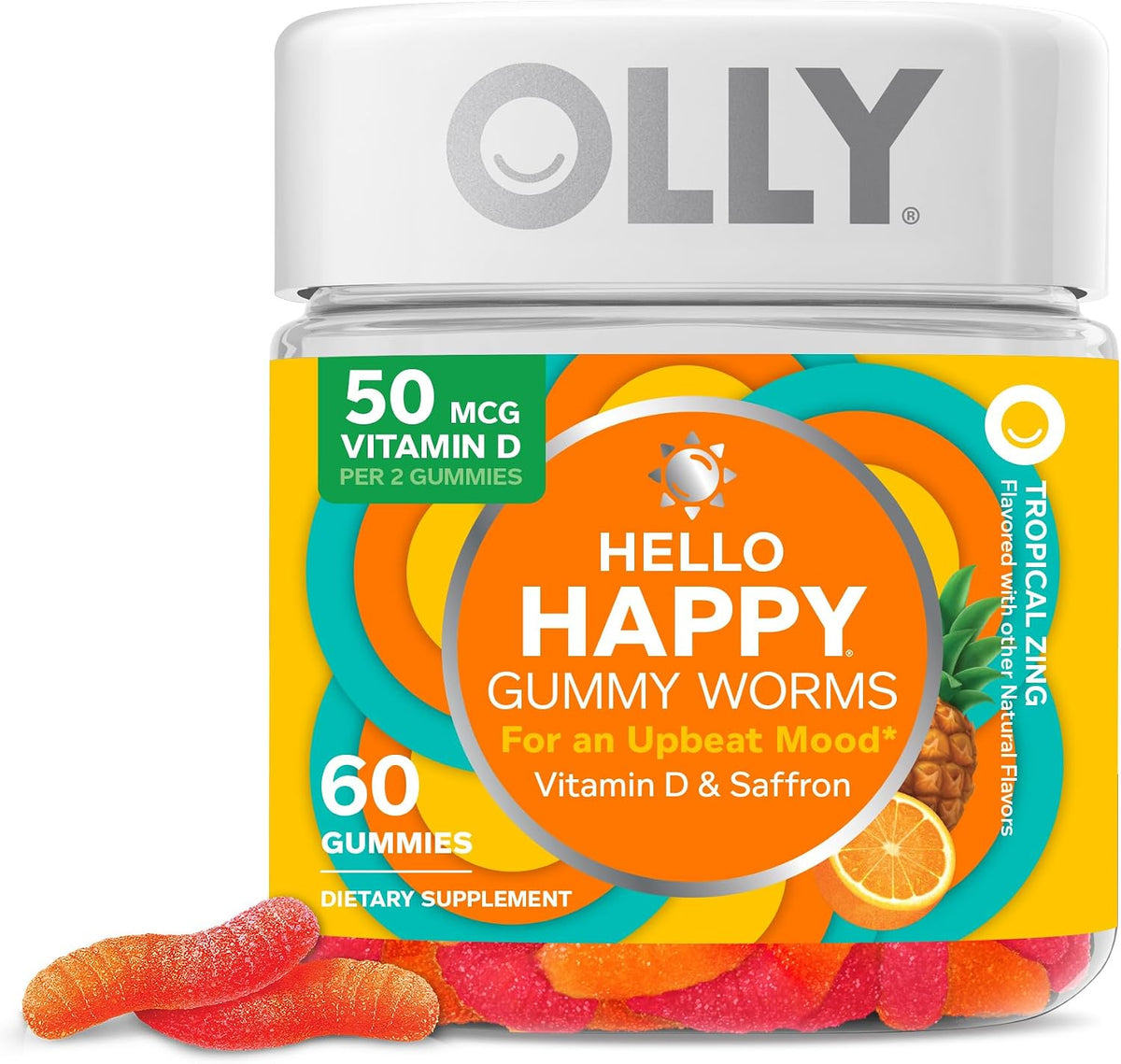 OLLY Hello Happy, Mood Support Gummies for Adults*, Vitamin D - 60 Count