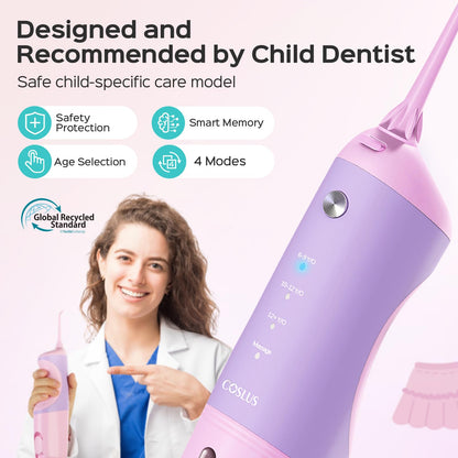 COSLUS C31 Kids Water Dental Flosser, Safe & Gentle for Ages 6+, Blue White