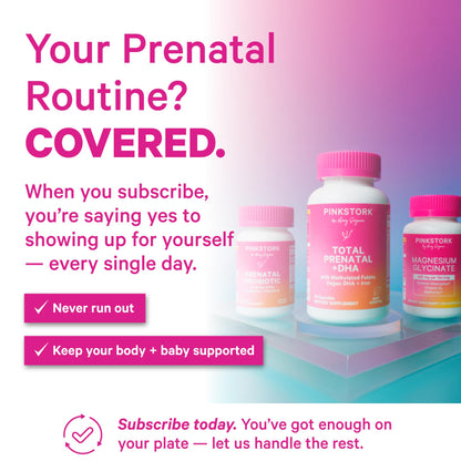 Pink Stork Prenatal Probiotic for Women with 50 Billion CFU, 30 Capsules | Added Vitamin B6 + Prebiotics, Morning Sickness Support, Vegan & Gluten-Free, Digestive, Immune, + Gut Health