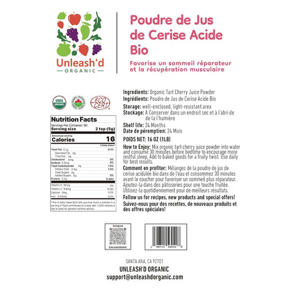 UNLEASH'D ORGANIC Organic Tart Cherry Juice Powder 16 oz – 100% Pure Natural Superfood, Rich in Antioxidants & Vitamins