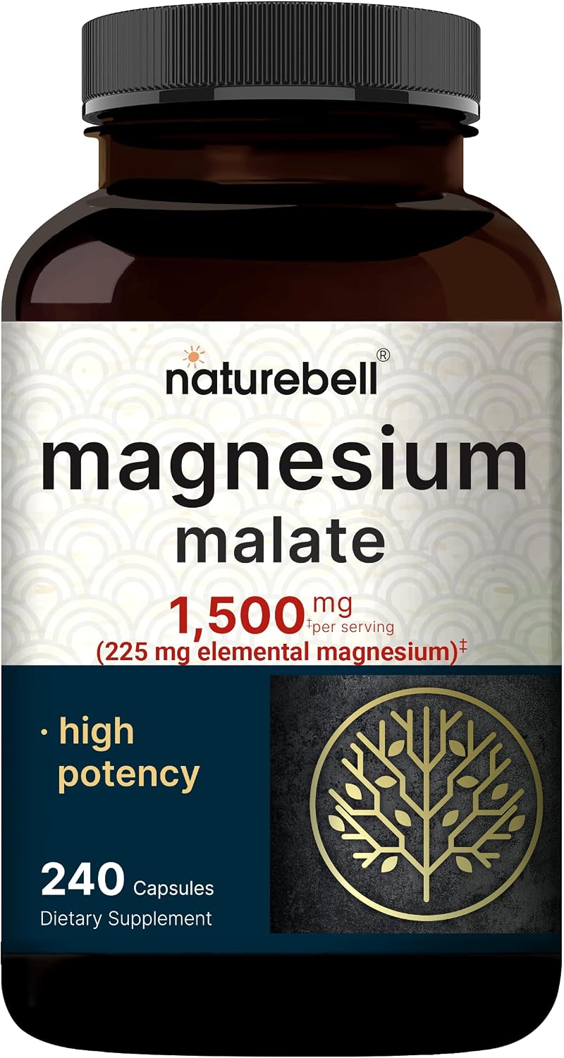 NatureBell Magnesium Malate 1,500mg, 240 Capsules | Chelated for High Absorption | Energy & Nervous System Support | Non-GMO, Gluten-Free