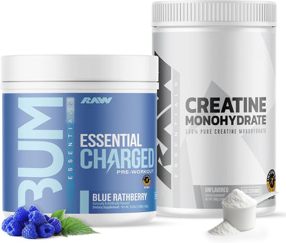 RAW Nutrition Creatine Monohydrate & Blue Rathberry Pre-Workout Powder Bundle