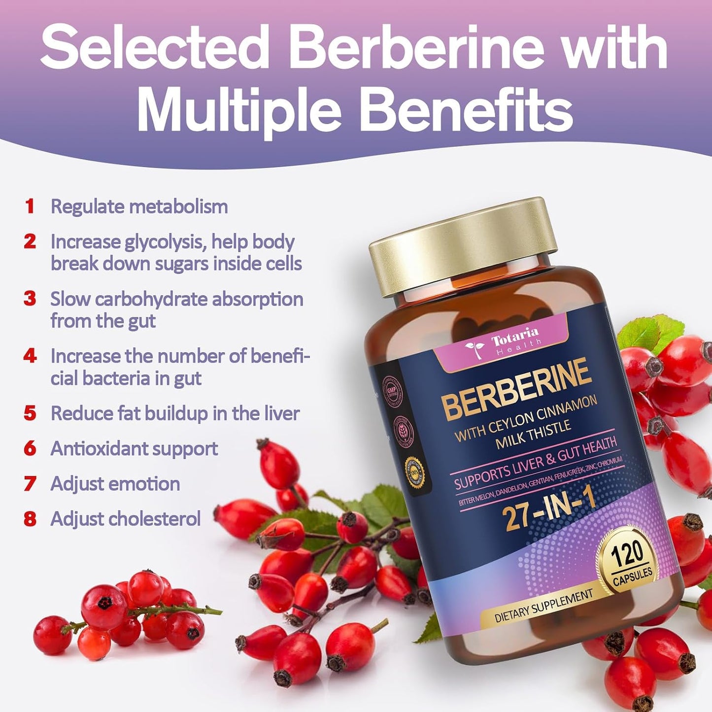Berberine Supplement with Ceylon Cinnamon, Milk Thistle - GLP-1 Supplement GLP Activate Natural Formula, Berberine Plus for Liver & Gut Health, Immunity, Better Figure, Men & Women - 120 Vegan Caps
