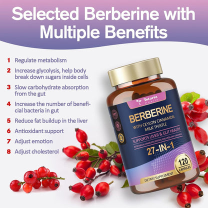 Berberine Supplement with Ceylon Cinnamon, Milk Thistle - GLP-1 Supplement GLP Activate Natural Formula, Berberine Plus for Liver & Gut Health, Immunity, Better Figure, Men & Women - 120 Vegan Caps