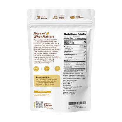 Micro Ingredients Electrolytes Powder, 2lbs (139 Servings) | Sugar Free | Lemon Raspberry Flavor | High Potassium (1,000mg) + Coconut Water & Real Lemon Juice | Keto Friendly, Non-GMO
