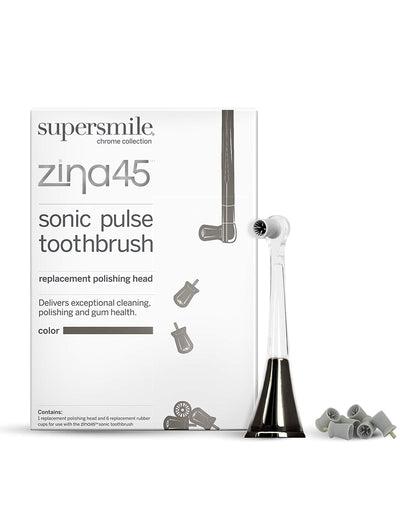 Supersmile Zina45 Replacement Polishing Head, Silver, Professional Tooth Polisher with Silicone Prophy Cup, Fits Zina45 Sonic Toothbrush, Enamel Safe